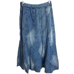 Studio West Women Skirt Small Denim Patchwork Midi Y2K 90s Western Rodeo Cottage